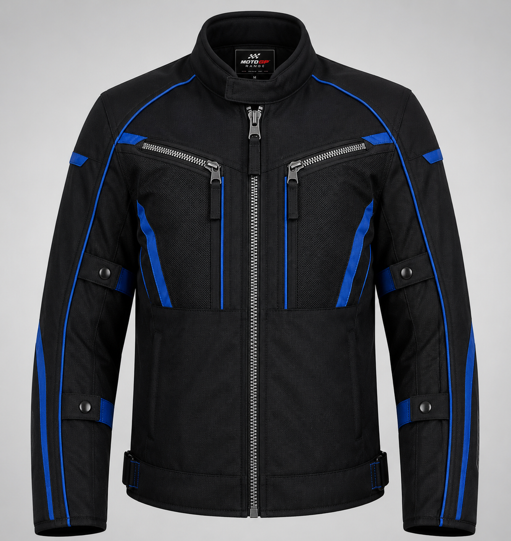 Men's Black Textile Mesh Motorcycle Riding Jacket | CE Level 2 Armor | Reflective All-Season Protective Gear | Moto GP Range
