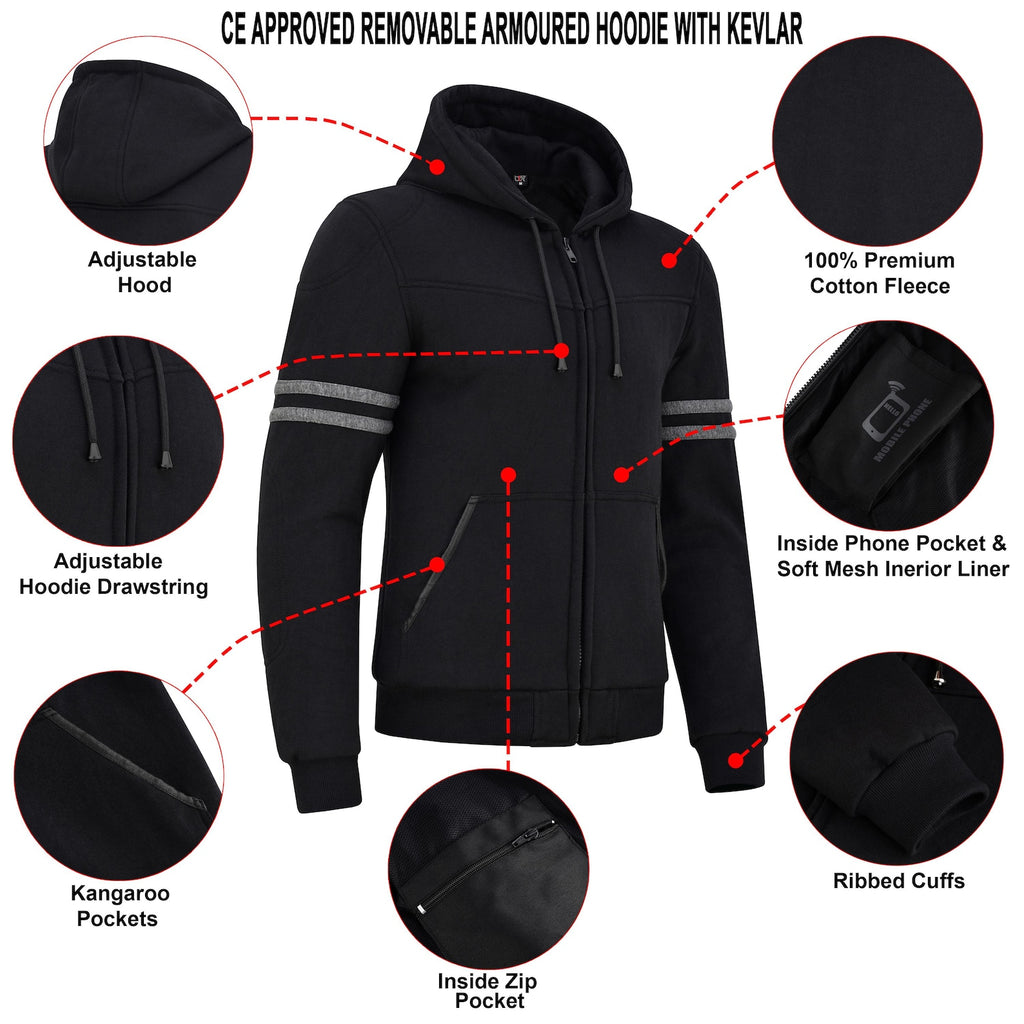 Men's Kevlar® Motorcycle Hoodie | CE Level 2 Armored Fleece Riding Jacket | Moto GP Range