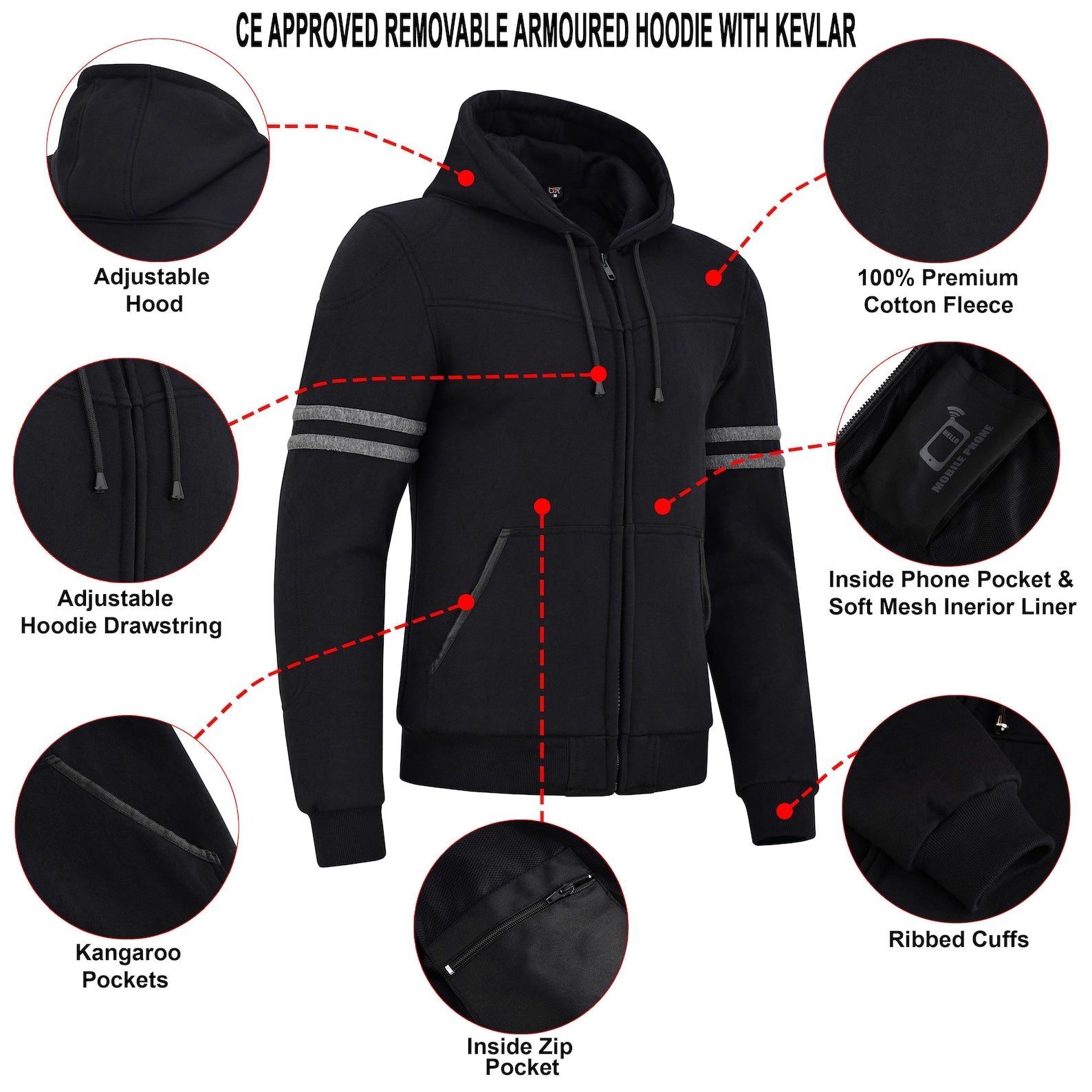 Men's Kevlar® Motorcycle Hoodie | CE Level 2 Armored Fleece Riding Jacket | Moto GP Range
