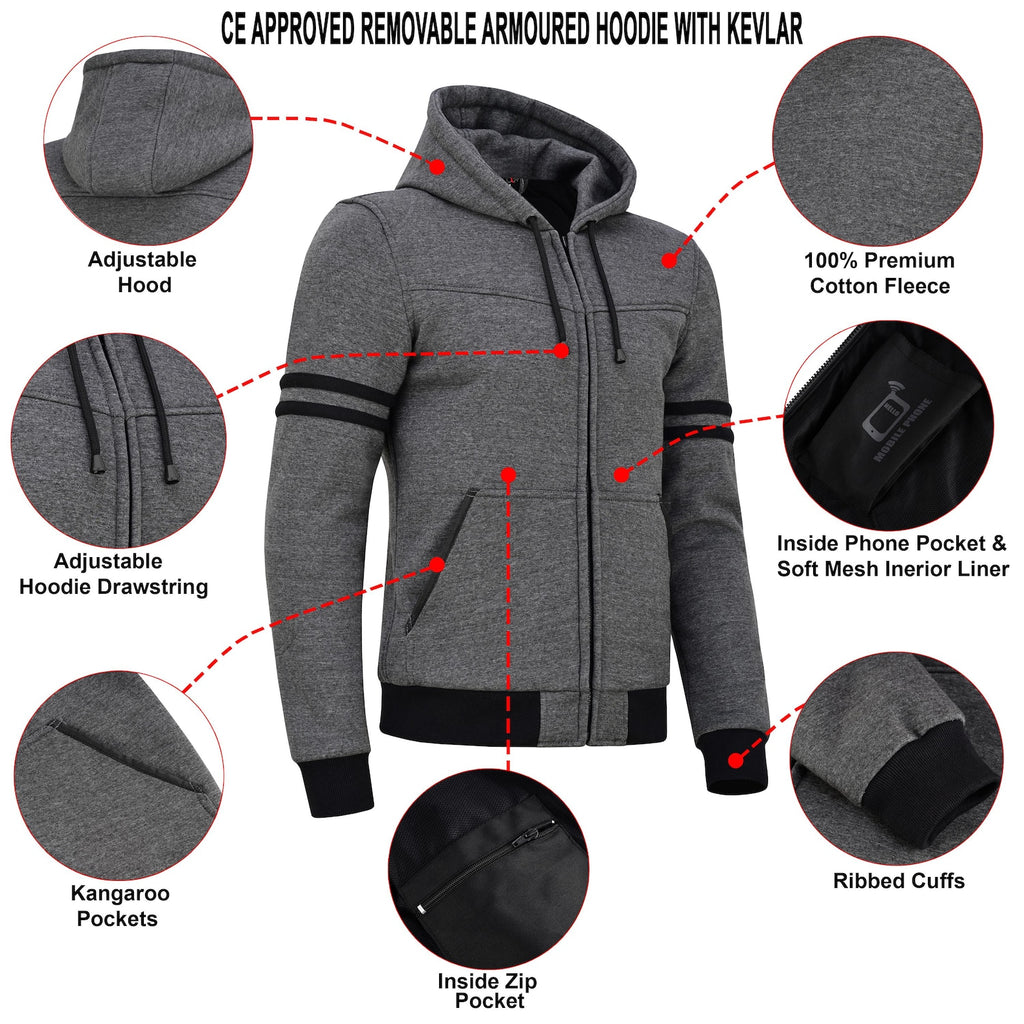 Men's Kevlar® Motorcycle Hoodie | CE Level 2 Armored Fleece Riding Jacket | Moto GP Range