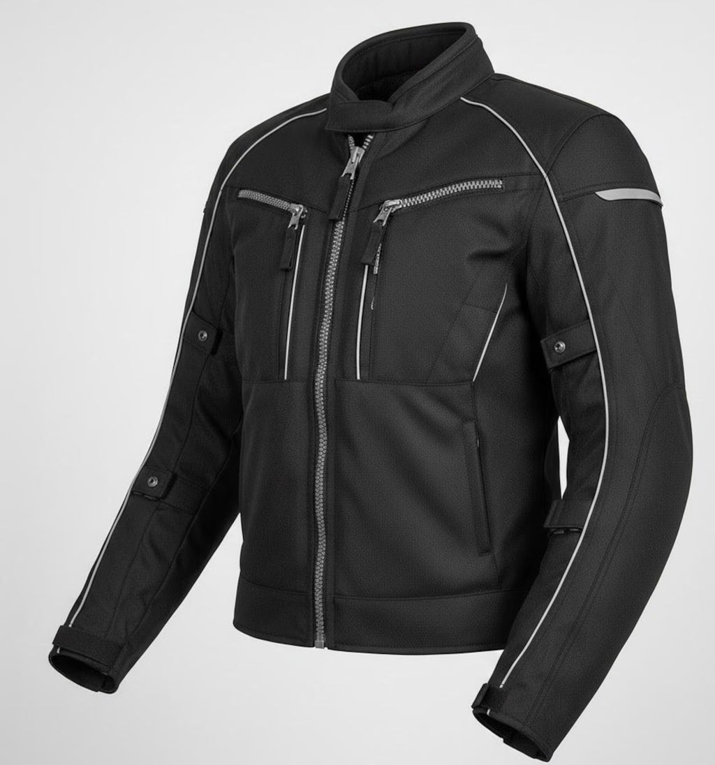 Men's Black Textile Mesh Motorcycle Riding Jacket | CE Level 2 Armor | Reflective All-Season Protective Gear | Moto GP Range