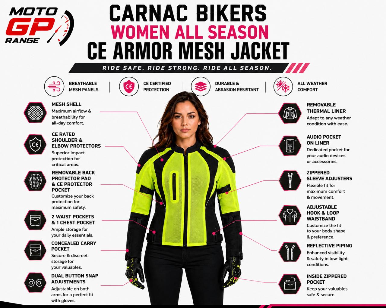 Women's Motorcycle Mesh Jacket Level 2 Armor | Motorcycle Jacket | My Store